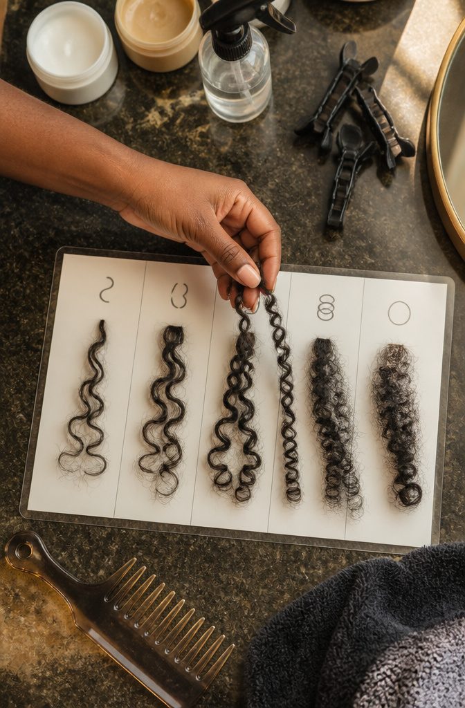 Afro-textured coils shown in varying curl patterns for hair chart reference