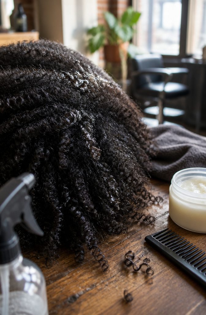 Dense Type 4 coils forming tight springy patterns across the scalp