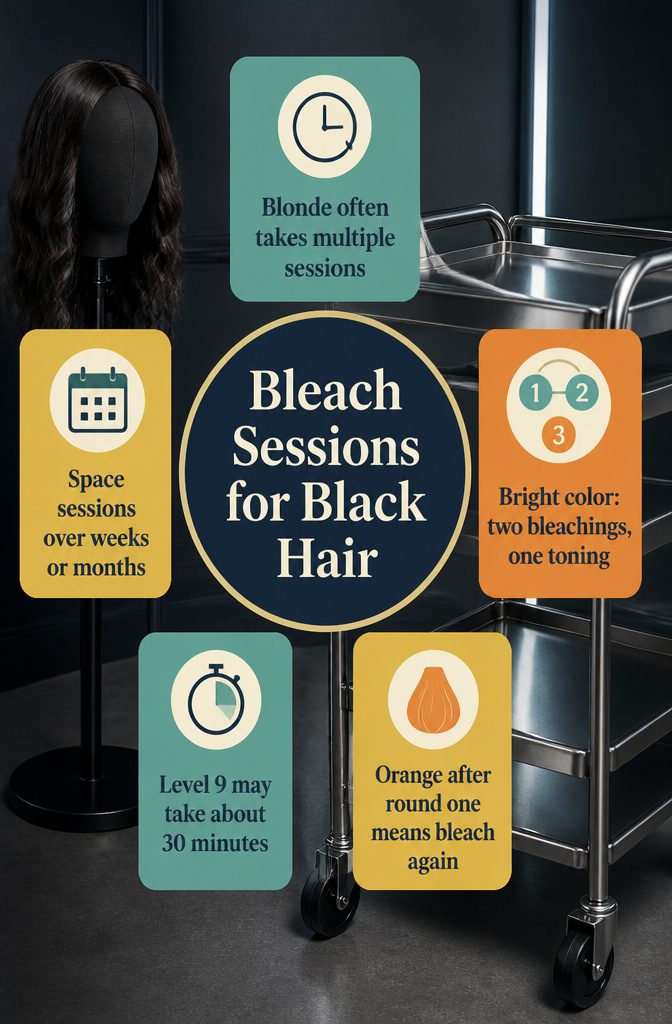 Bleach session chart for lifting black hair in stages
