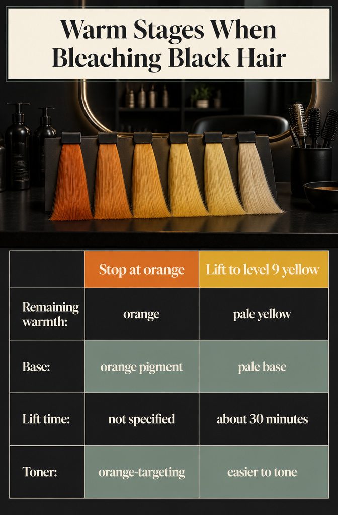 Hair color chart showing warm stages from orange through yellow