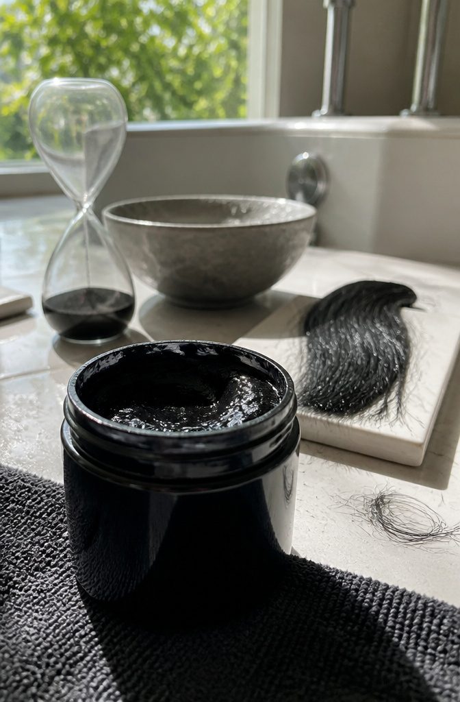 Punky Ebony container beside temporary black hair swatch