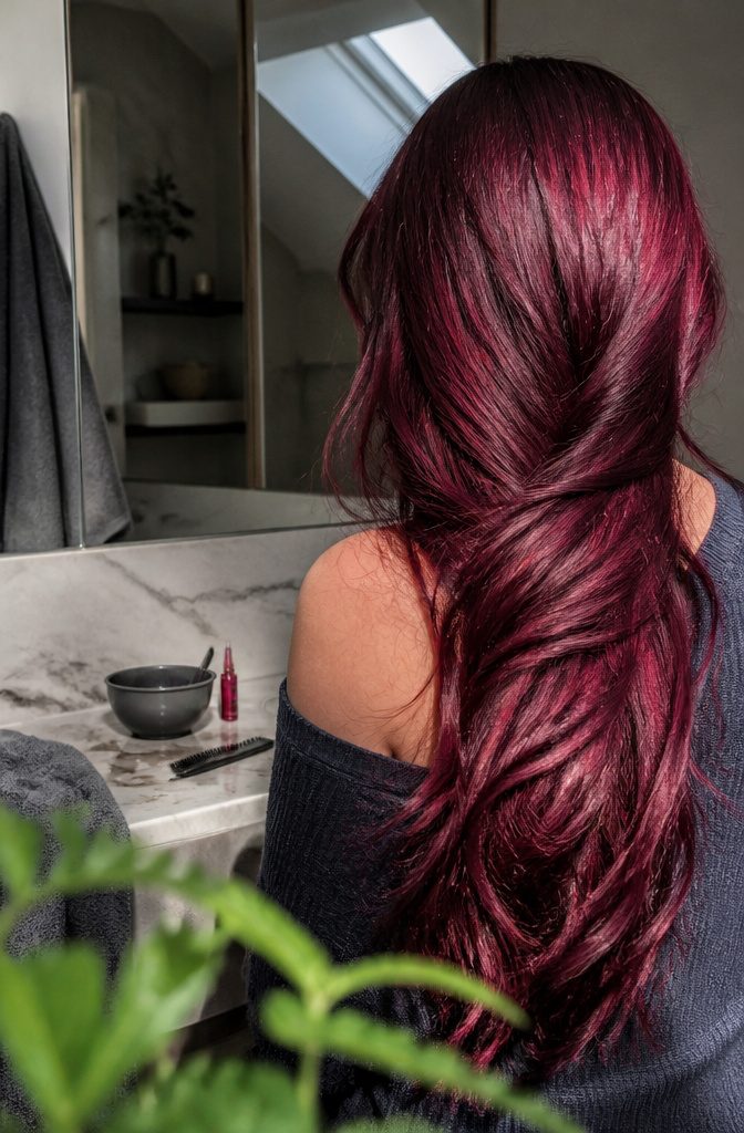 Garnier Nutrisse Cherry Flamingo hair color kit in a pink-toned red shade