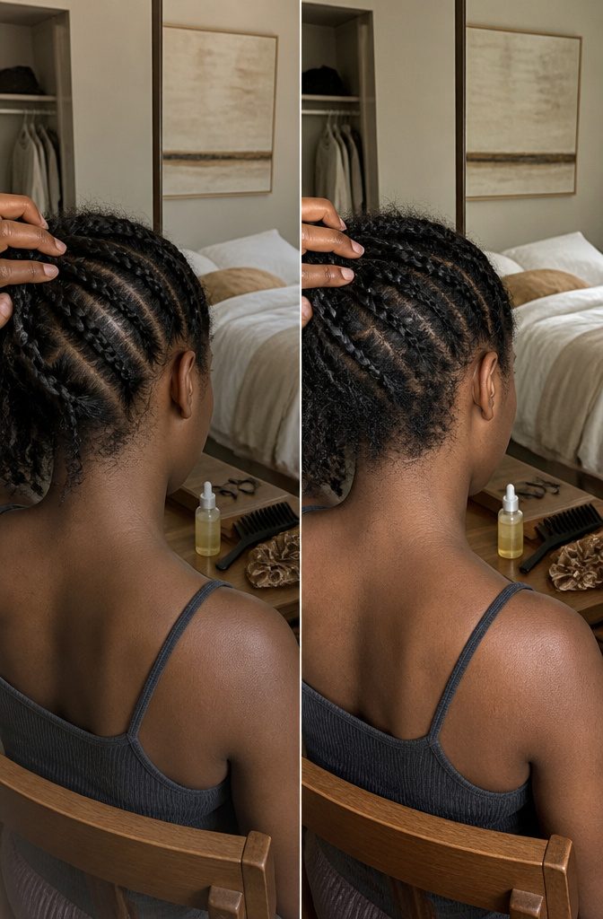 Hairline with new growth filling patchy areas after braids are unraveled