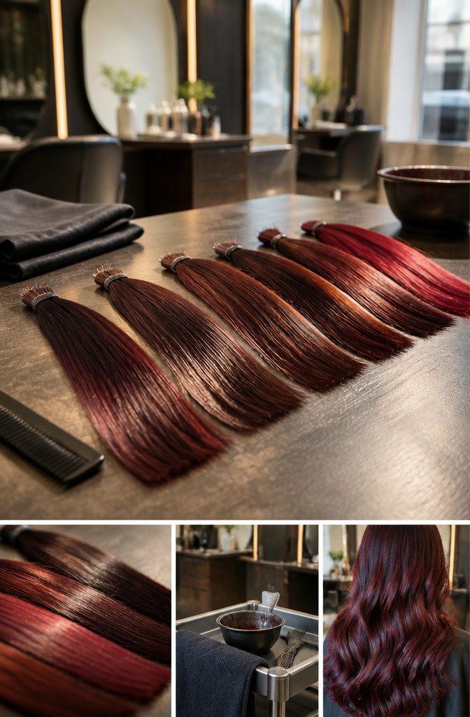 Dark brown hair with red cherry cola reflections