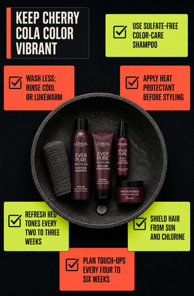 Color care products for maintaining cherry red brown hair
