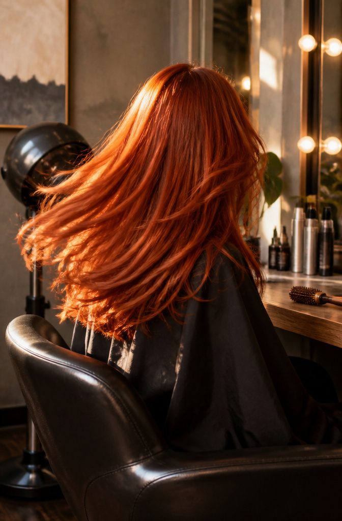Bright copper-red hair with an even, vivid color