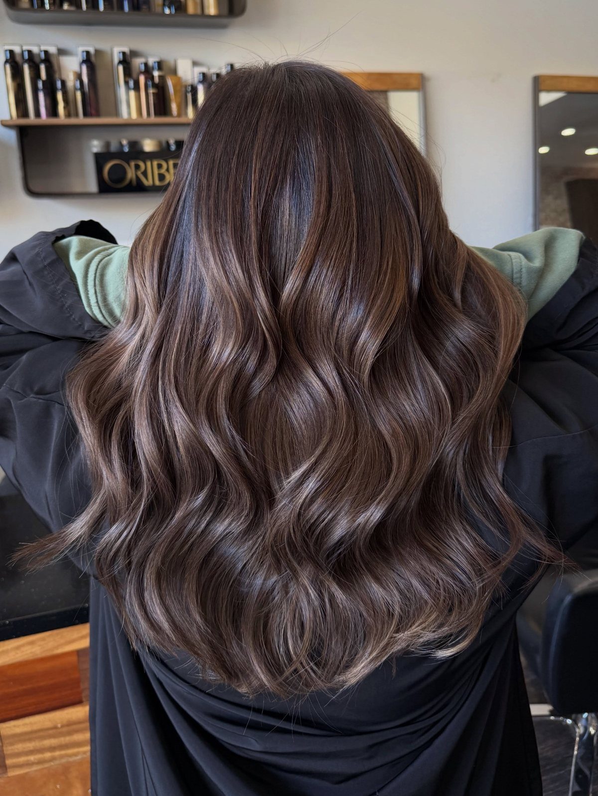 Glossy chocolate mocha waves blend cool espresso tones through a brown base