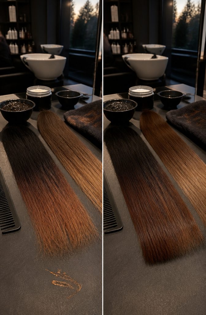 Dark black hair with reddish tones appearing toward the ends