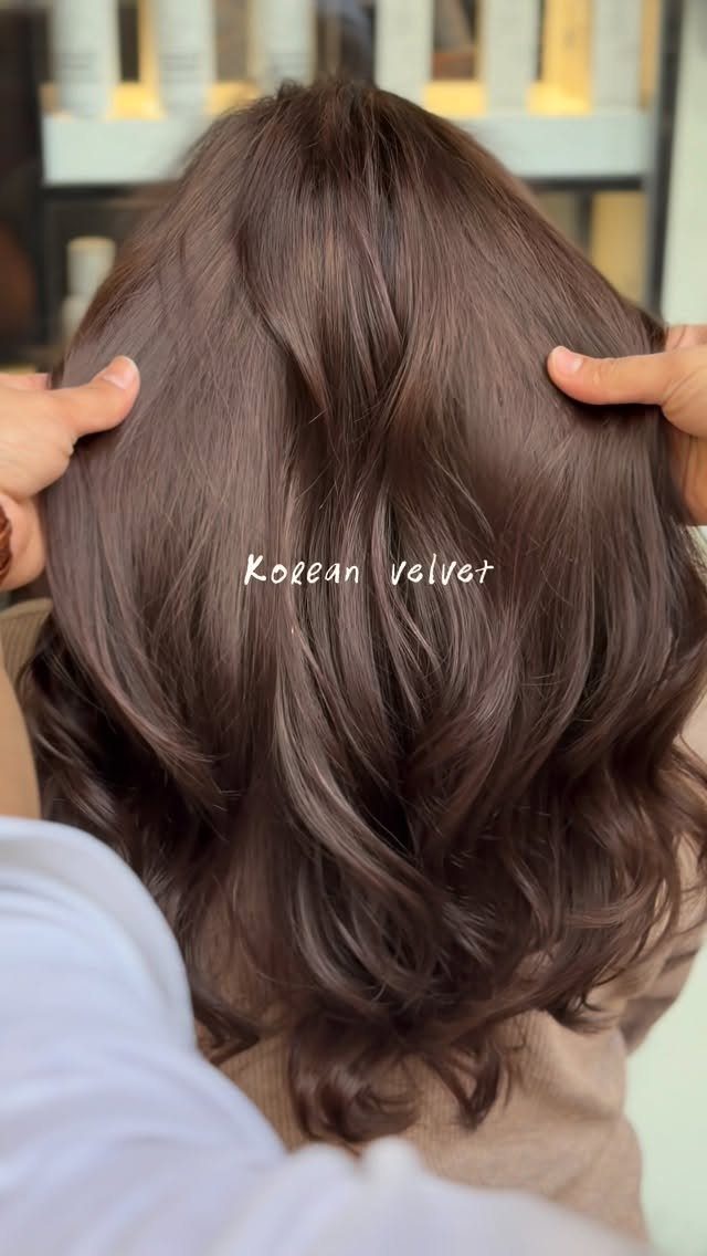 Softly waved dark brown hair shown from behind in a salon