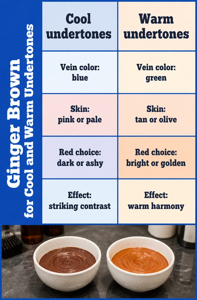 Beauty information graphic comparing ginger-brown shades and skin undertones
