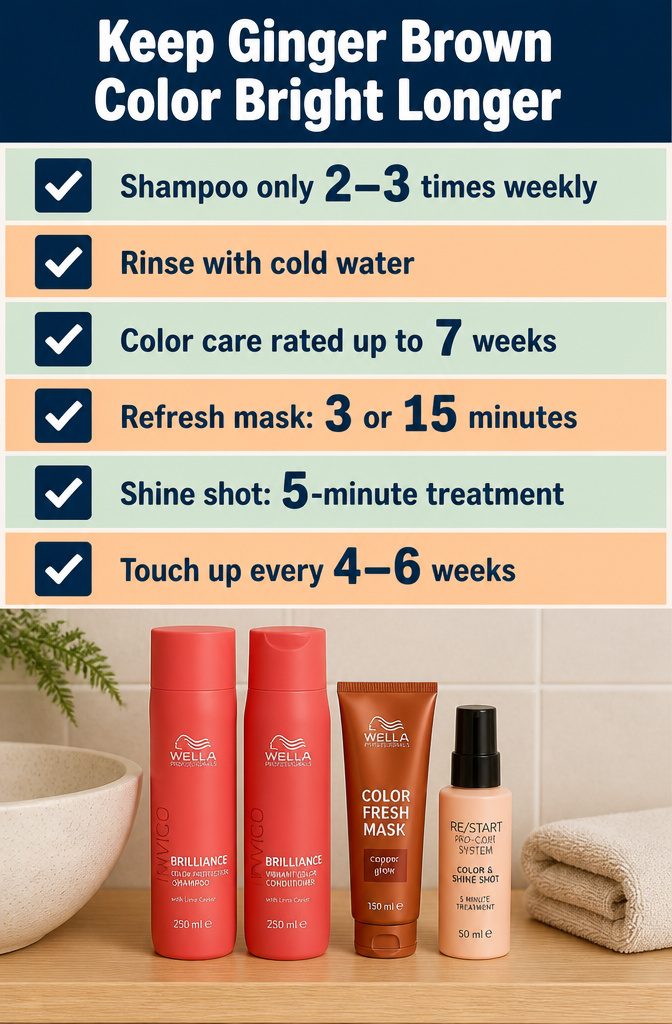 Beauty information graphic about maintaining ginger-brown hair color