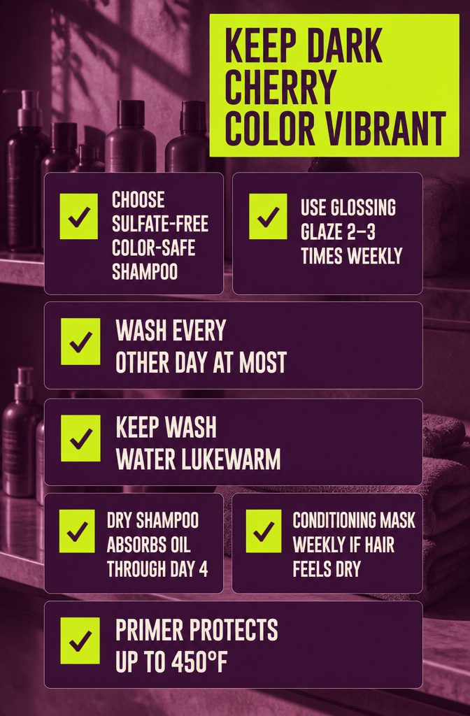Hair care products for colored hair beside dark cherry hair