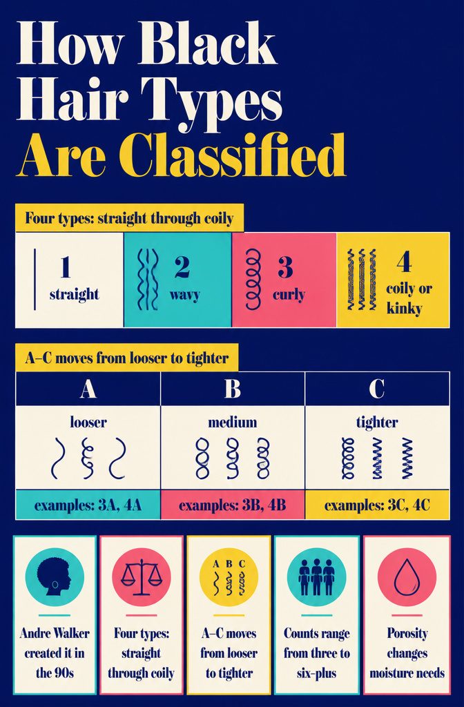 Hair classification chart showing straight wavy curly and coily patterns