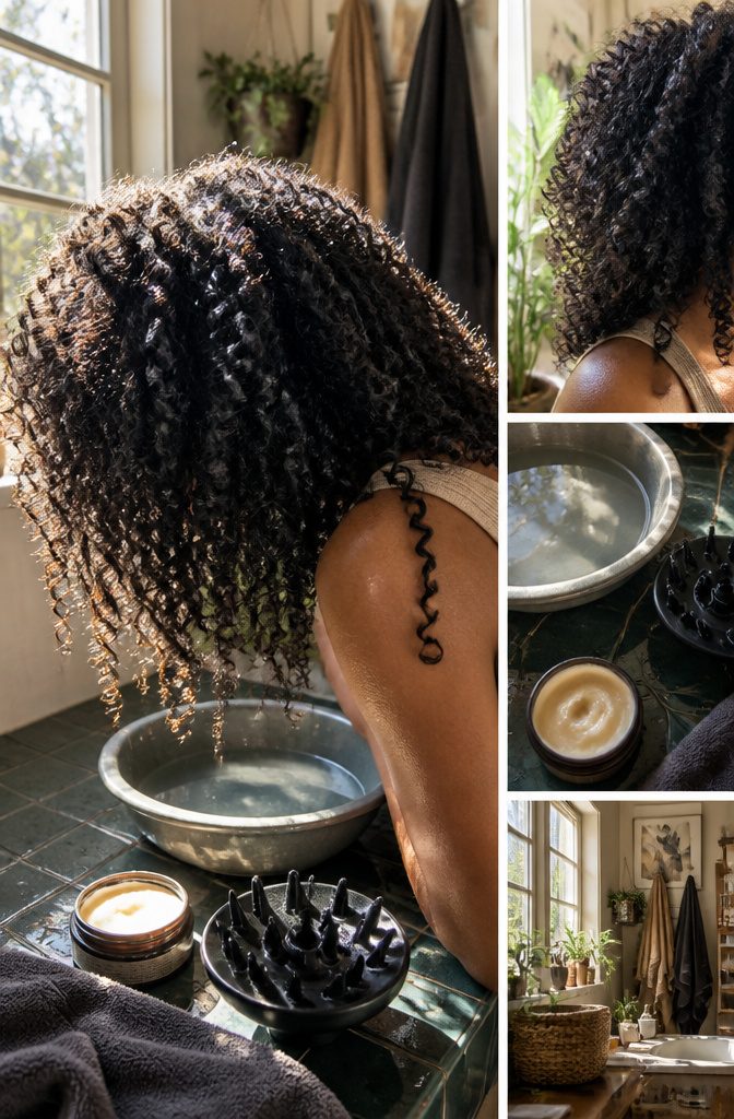 Curly strands forming defined spirals and corkscrews with varied curl sizes