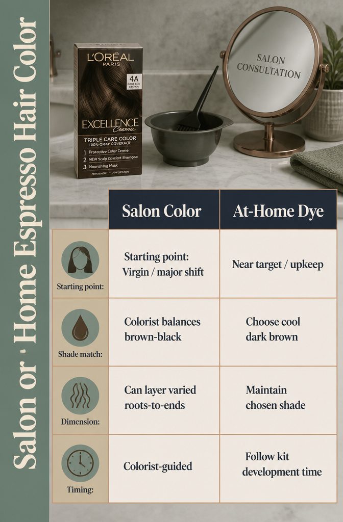 Hair color kits beside a bowl of cool brown dye
