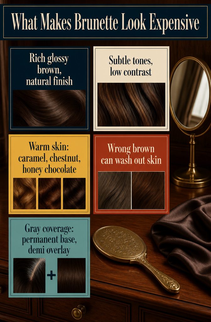 Information graphic with rich brown hair shades and subtle dimensional color