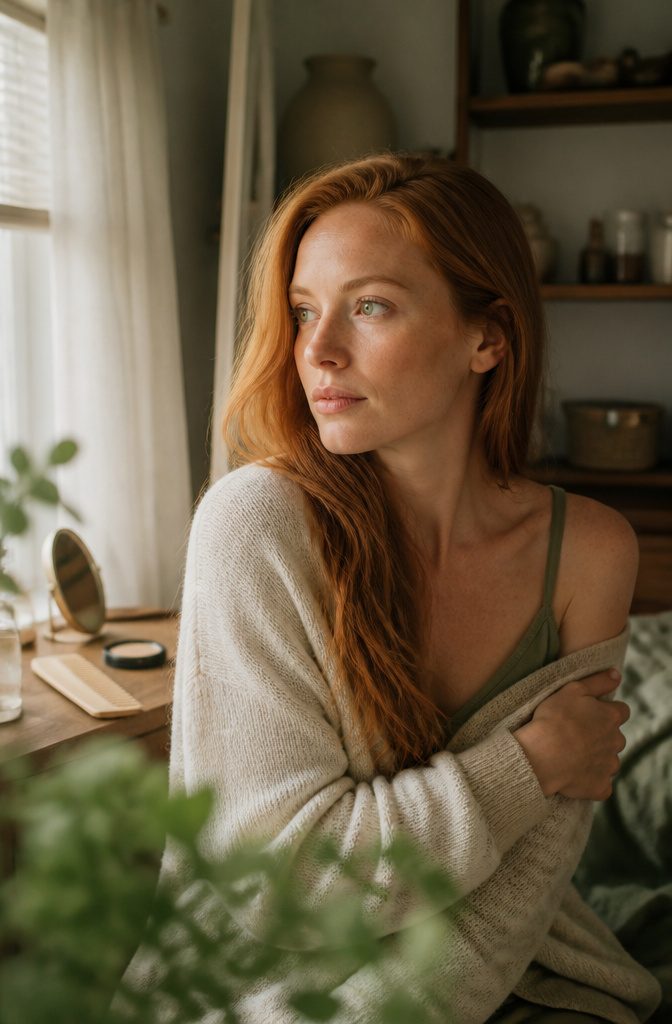 Portrait of a person with ginger hair and green eyes
