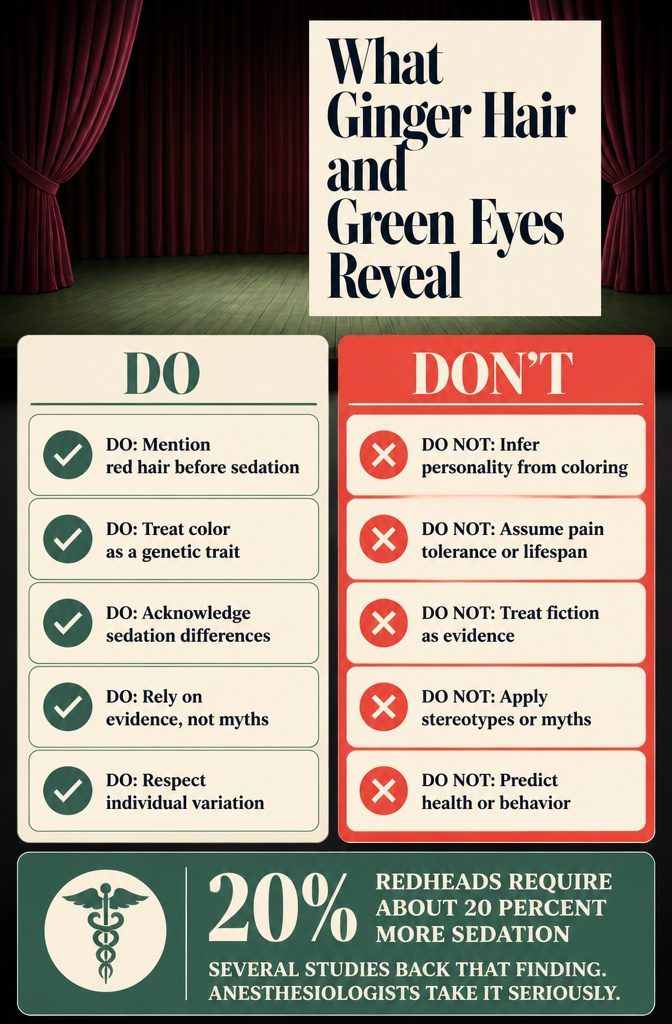 Graphic listing claims about ginger hair and green eyes