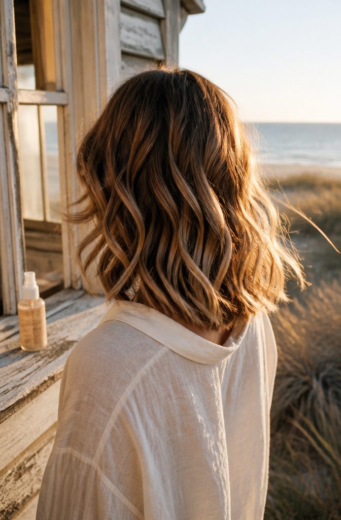 Wavy layered hair with loose texture through the mid-lengths and ends