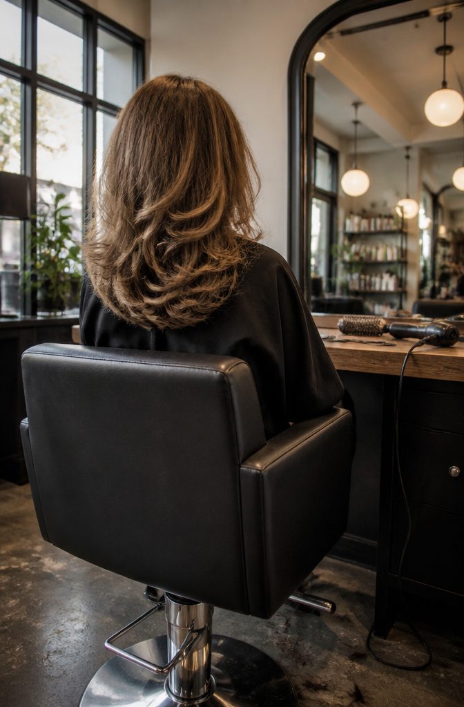 Bouncy layered blowout with lifted roots and gently curved ends