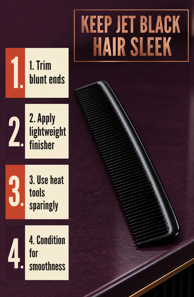 Beauty graphic with tips for smooth sleek jet black hair