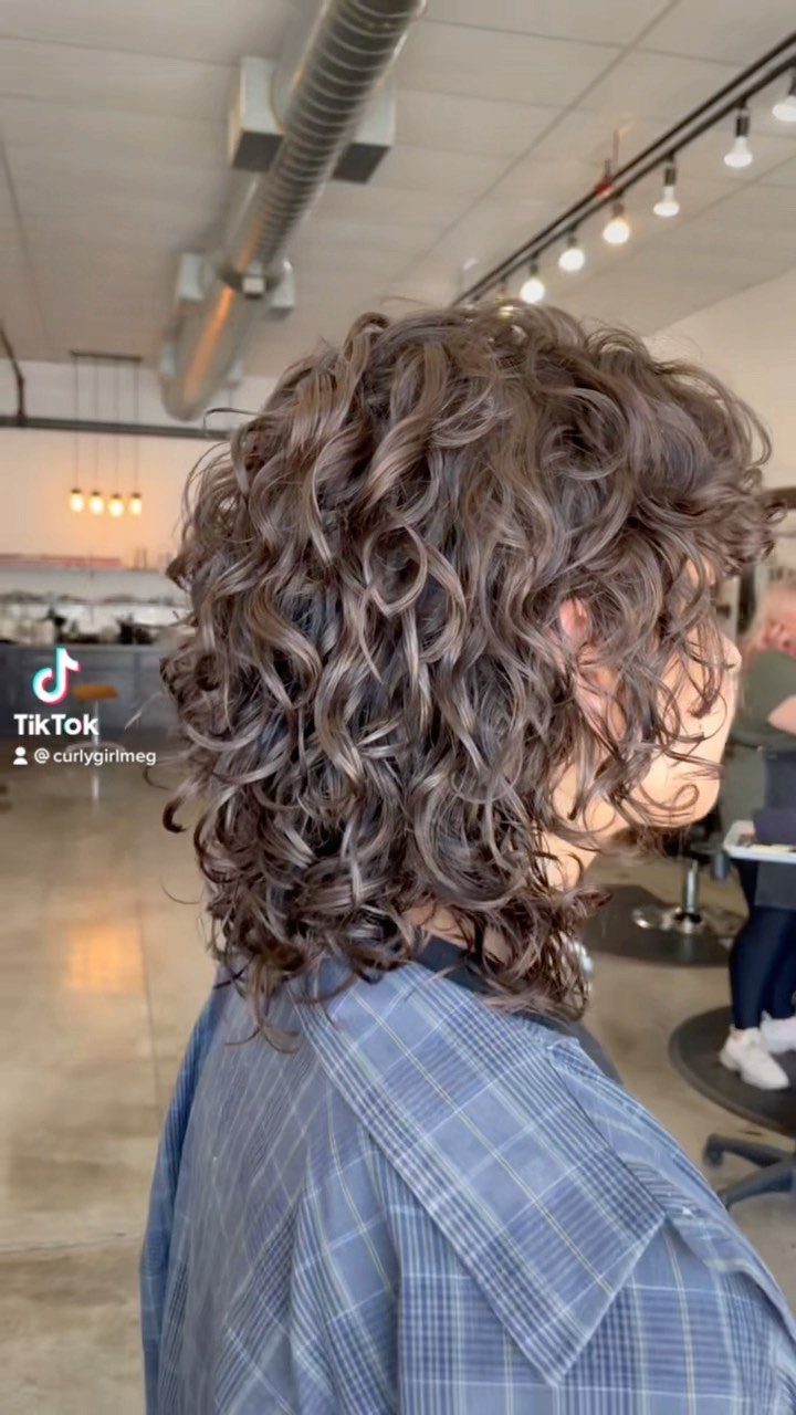 Short curly shag with choppy dark curls styled in a salon