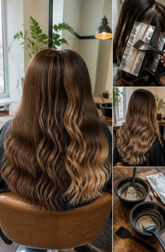 Brown hair showing mocha color in all-over, highlighted, balayage, and ombré styles