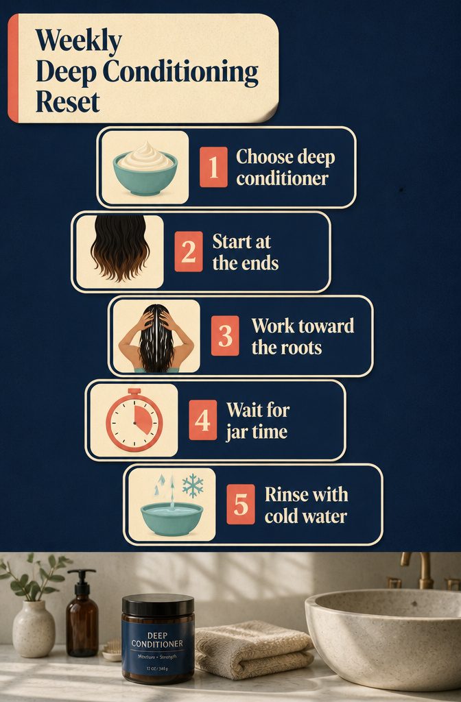 Beauty graphic titled Weekly Deep Conditioning Reset