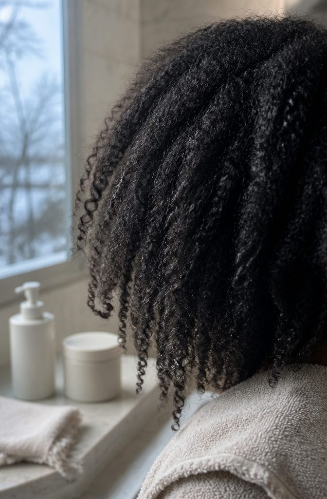 Close view of tightly coiled 4C hair at the scalp