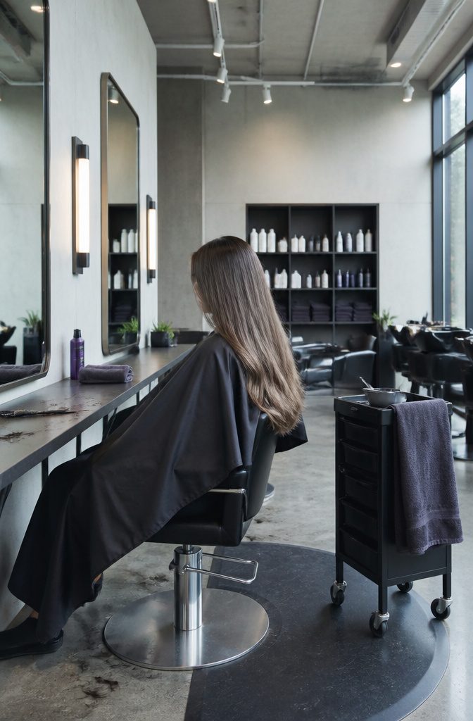 Ash brown hair with cool silvery tones and smooth texture