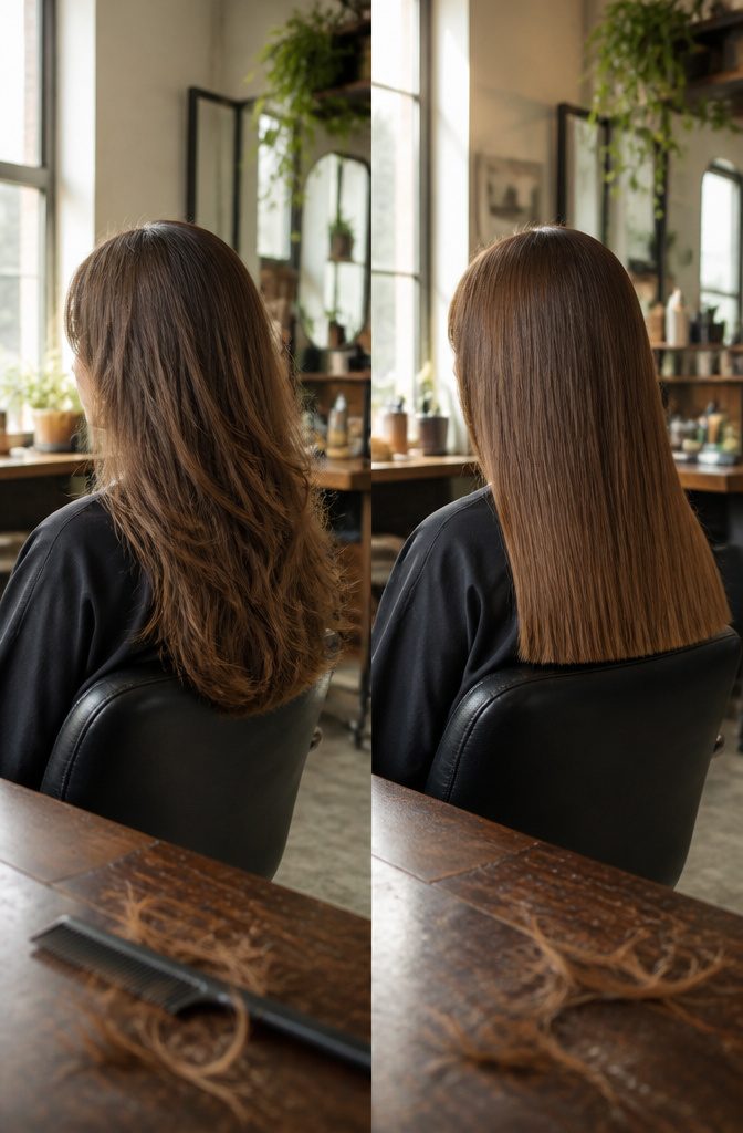 Non-layered hair with a smooth bottom edge and even-looking length