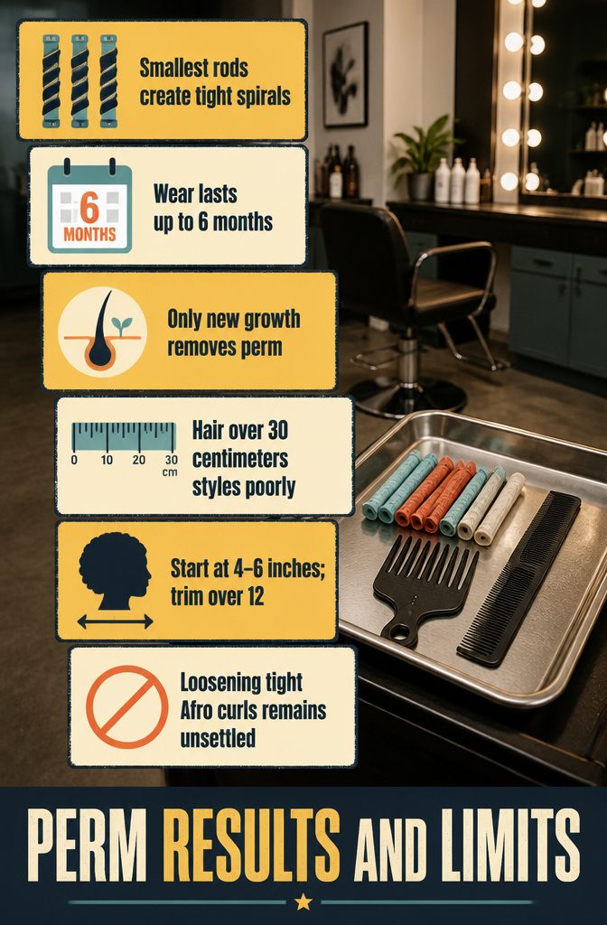 Graphic about tight spiral curls and perm results