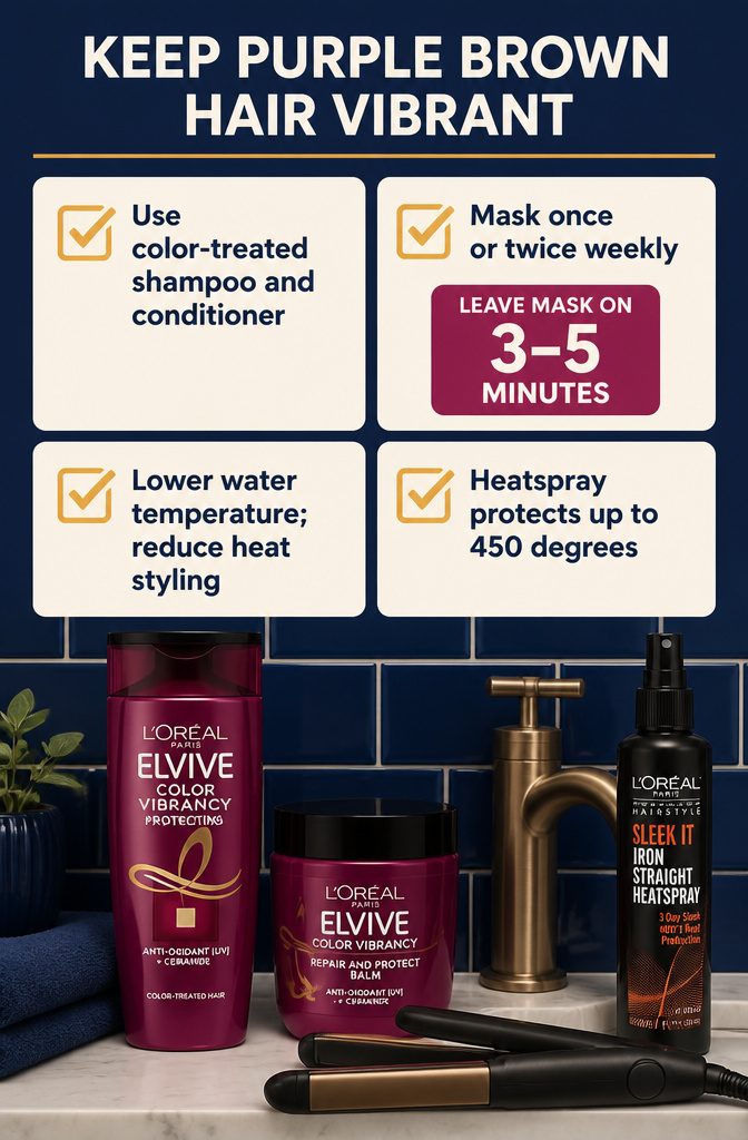 Beauty graphic with four purple-brown hair care habits