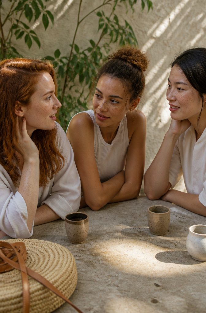 Three people with different skin tones and freckles across their faces
