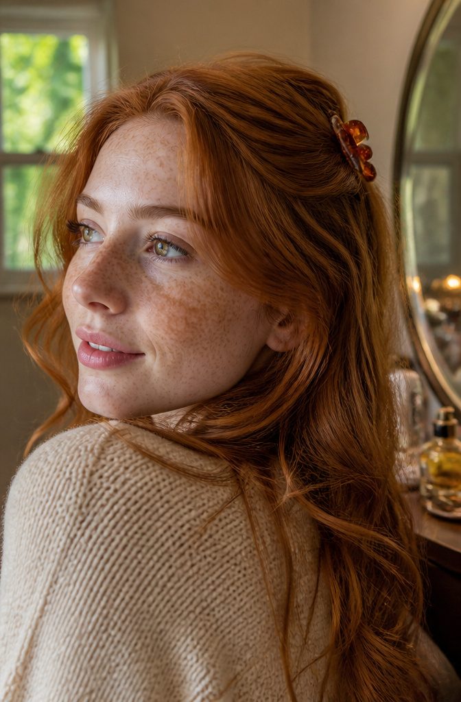 Red-haired person with rusty freckles across the face