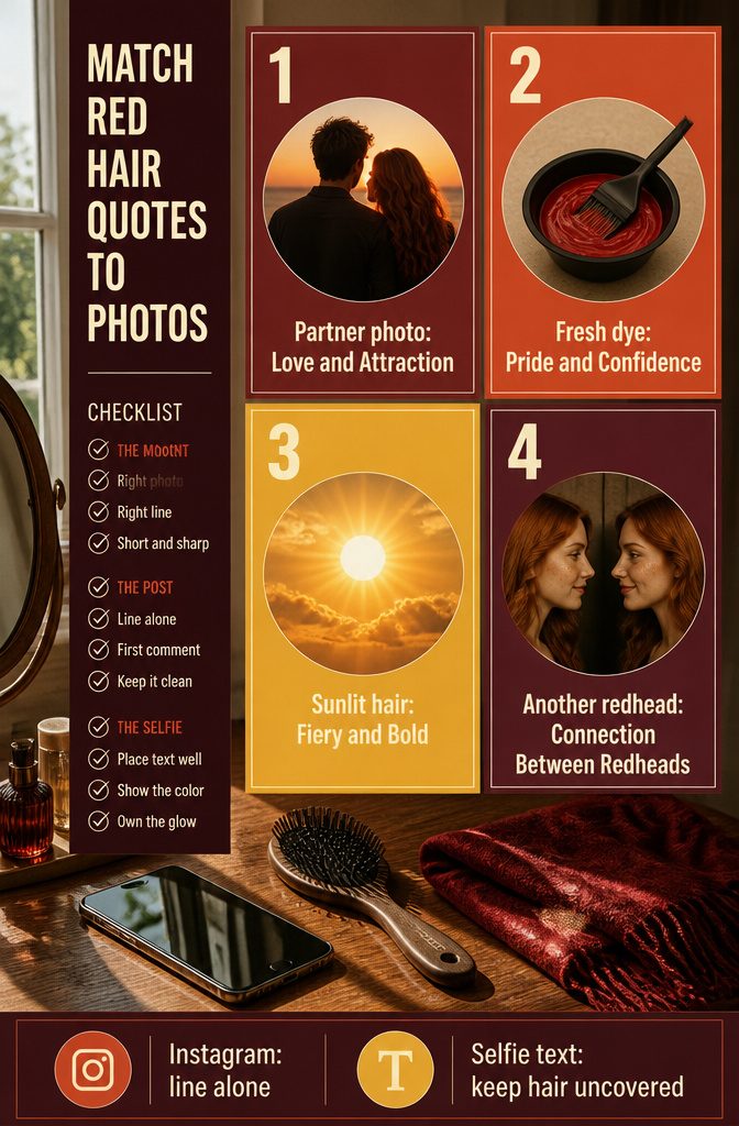 Information graphic matching red hair quotes with four photo situations