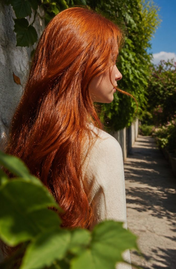 Close-up of red hair against a plain background