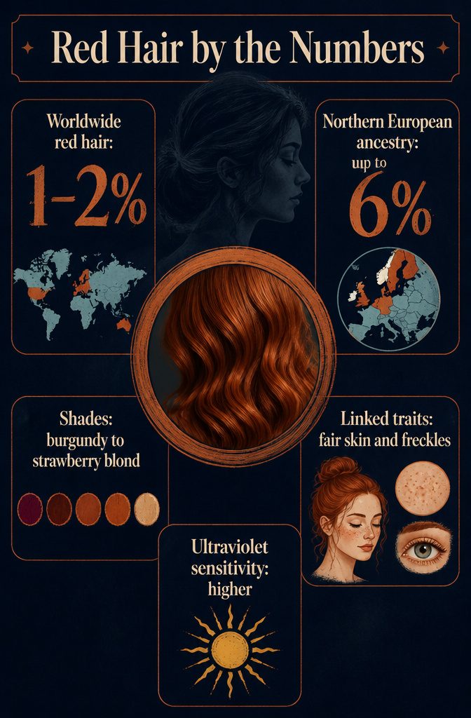 Information graphic with red hair percentages shades and related traits