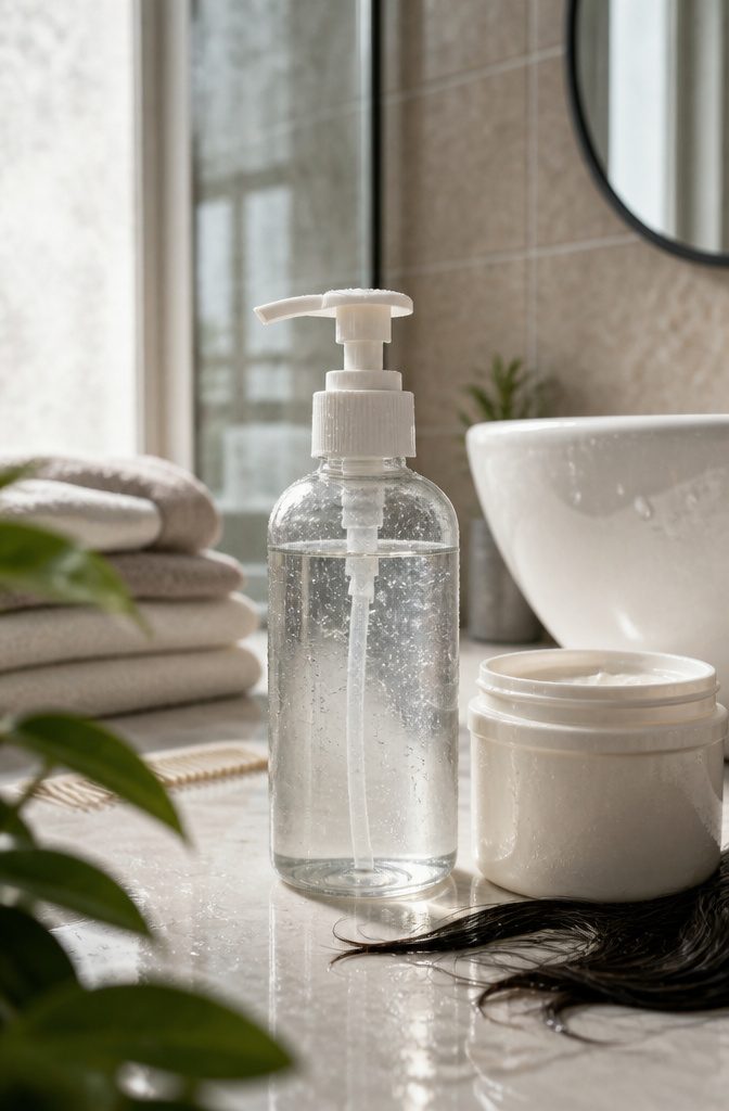 Clarifying shampoo bottle for fading black hair dye