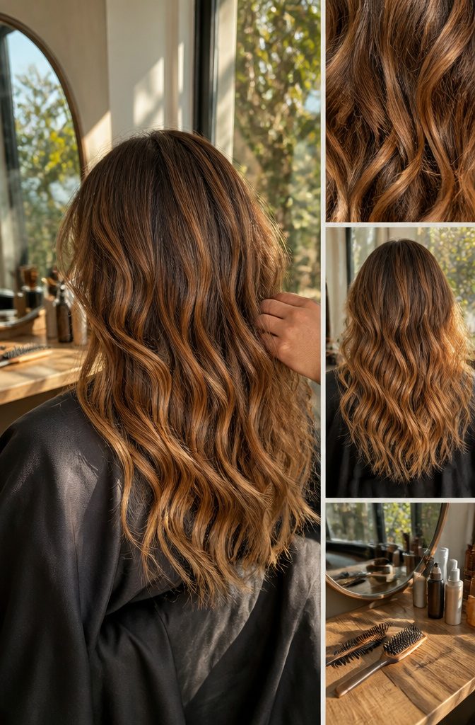 Celebrity hair references showing Hailey Bieber Jessica Alba and Gisele Bündchen with warm brown hair